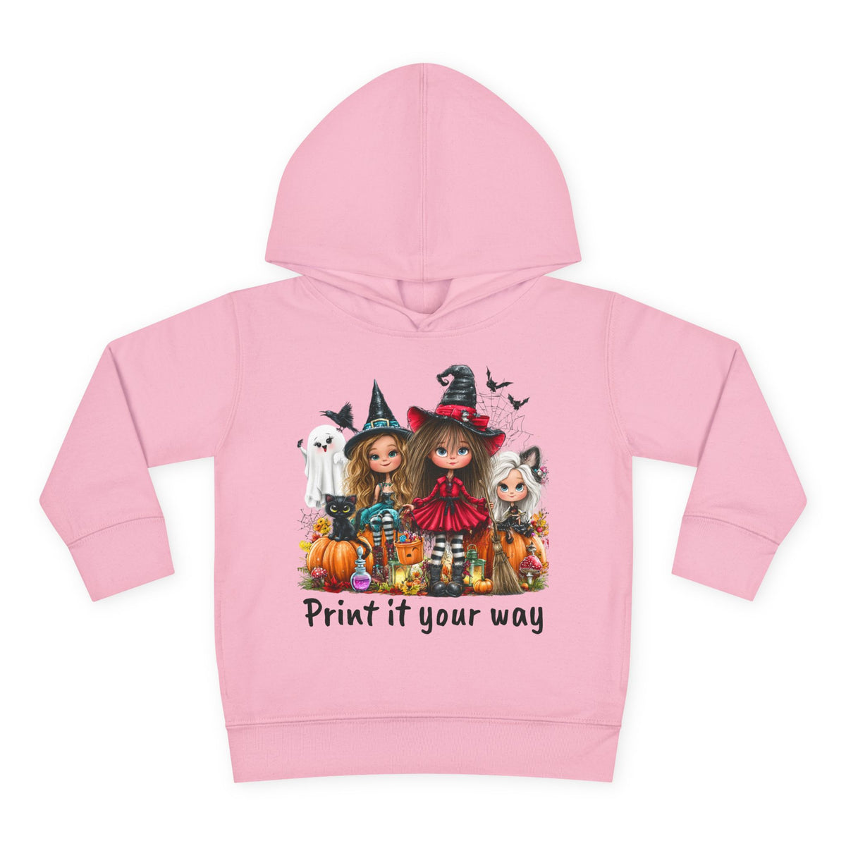 Toddler Hoodie — Cute Halloween Witch Girls Pumpkin Design - CAN CUSTOMIZE IMAGE AND/OR TEXT