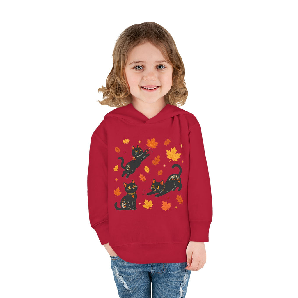 Toddler Hoodie — Playful Black Cats with Falling Autumn Leaves