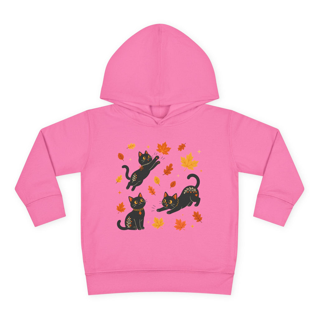 Toddler Hoodie — Playful Black Cats with Falling Autumn Leaves