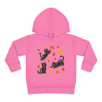 Toddler Hoodie — Playful Black Cats with Falling Autumn Leaves