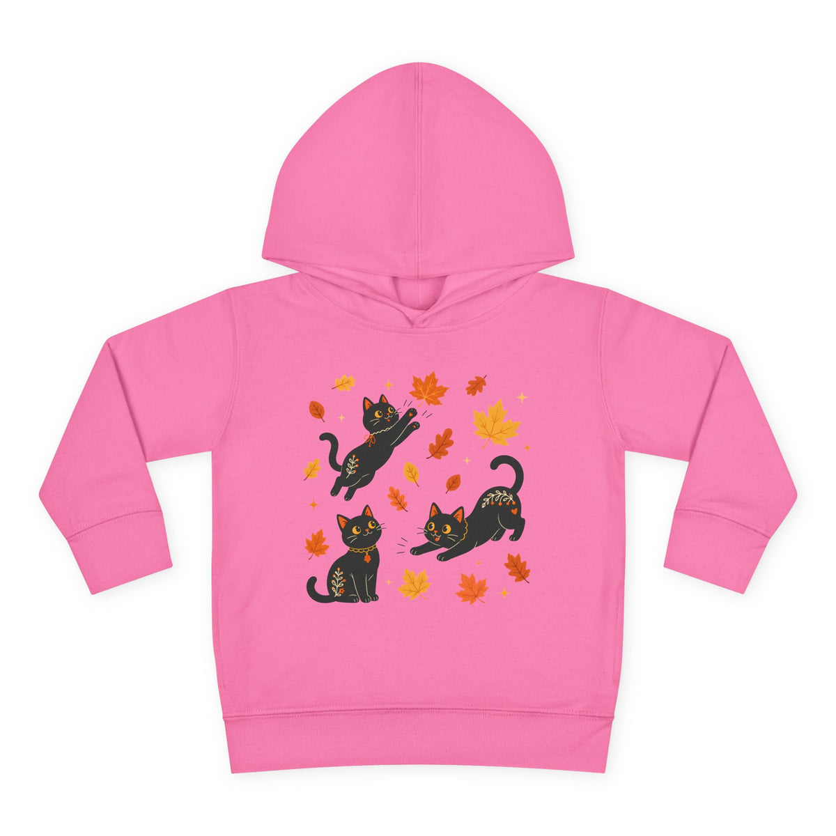 Toddler Hoodie — Playful Black Cats with Falling Autumn Leaves