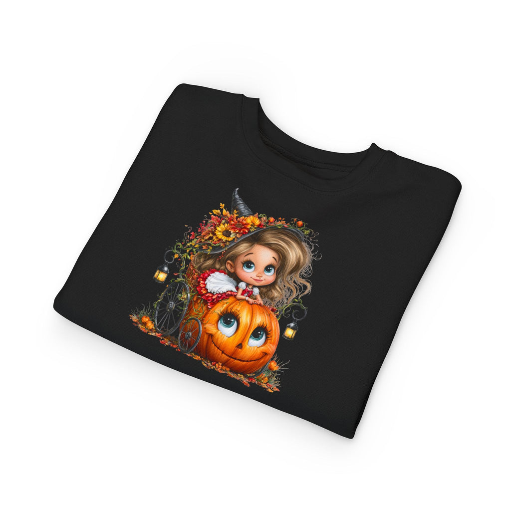 Toddler Sweatshirt — Cute Halloween Pumpkin Witch Girl Fall Crewneck