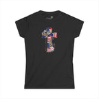 Patriotic Leopard Cross Tee — American Flag Christian Women's Shirt