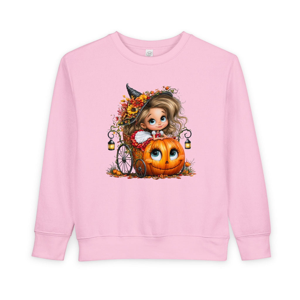 Toddler Sweatshirt — Cute Halloween Pumpkin Witch Girl Fall Crewneck