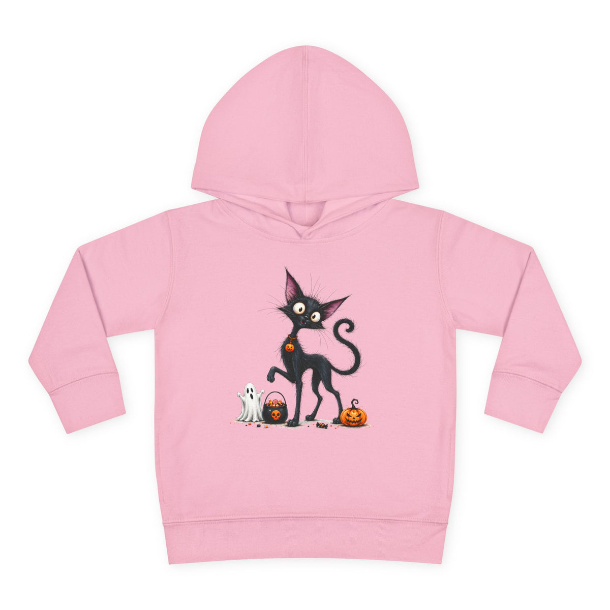 Toddler Halloween Cat Hoodie – Cute Black Kitty with Pumpkins Pullover