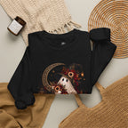 Ghost Witch & Black Cat Autumn Graphic - Pullover Sweatshirt