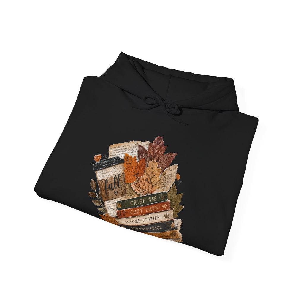 Autumn Bookstack — Cozy Fall Hoodie (Leaves & ‘Read More Books’ Design)