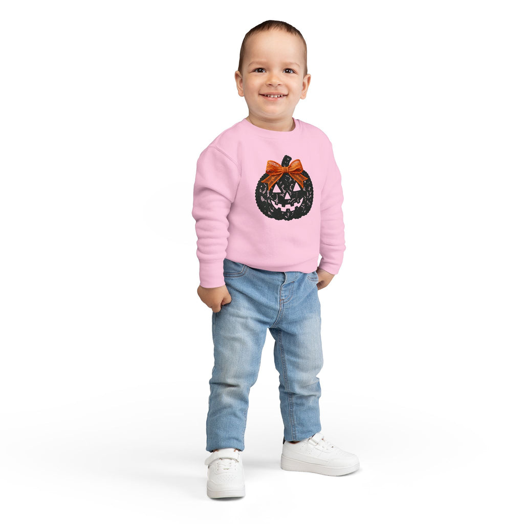 Toddler Sweatshirt - Halloween Jack-O'-Lantern with Orange Bow
