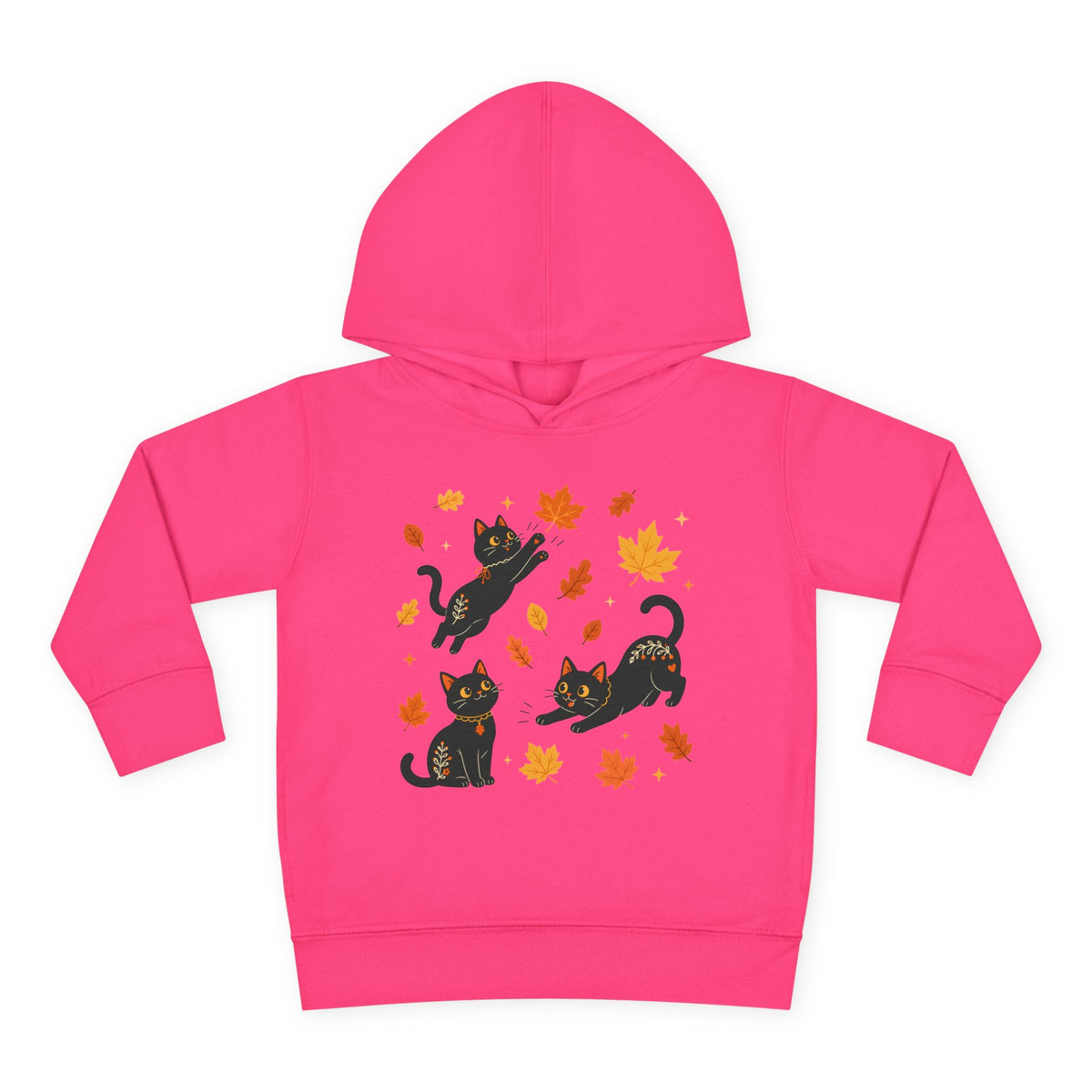 Toddler Hoodie — Playful Black Cats with Falling Autumn Leaves