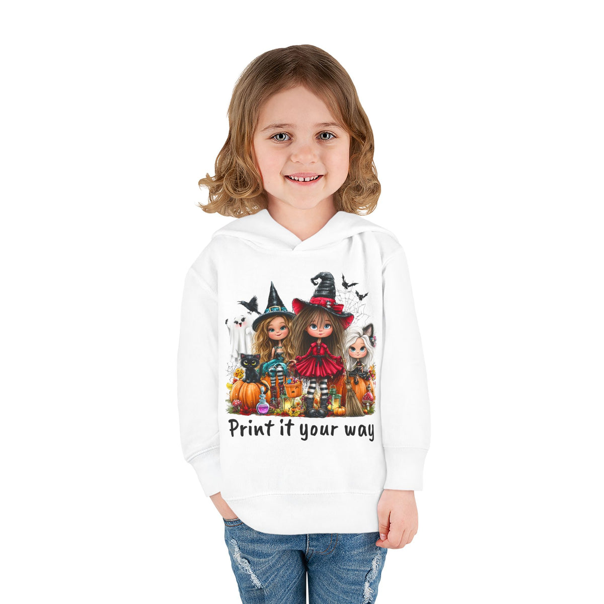 Toddler Hoodie — Cute Halloween Witch Girls Pumpkin Design - CAN CUSTOMIZE IMAGE AND/OR TEXT