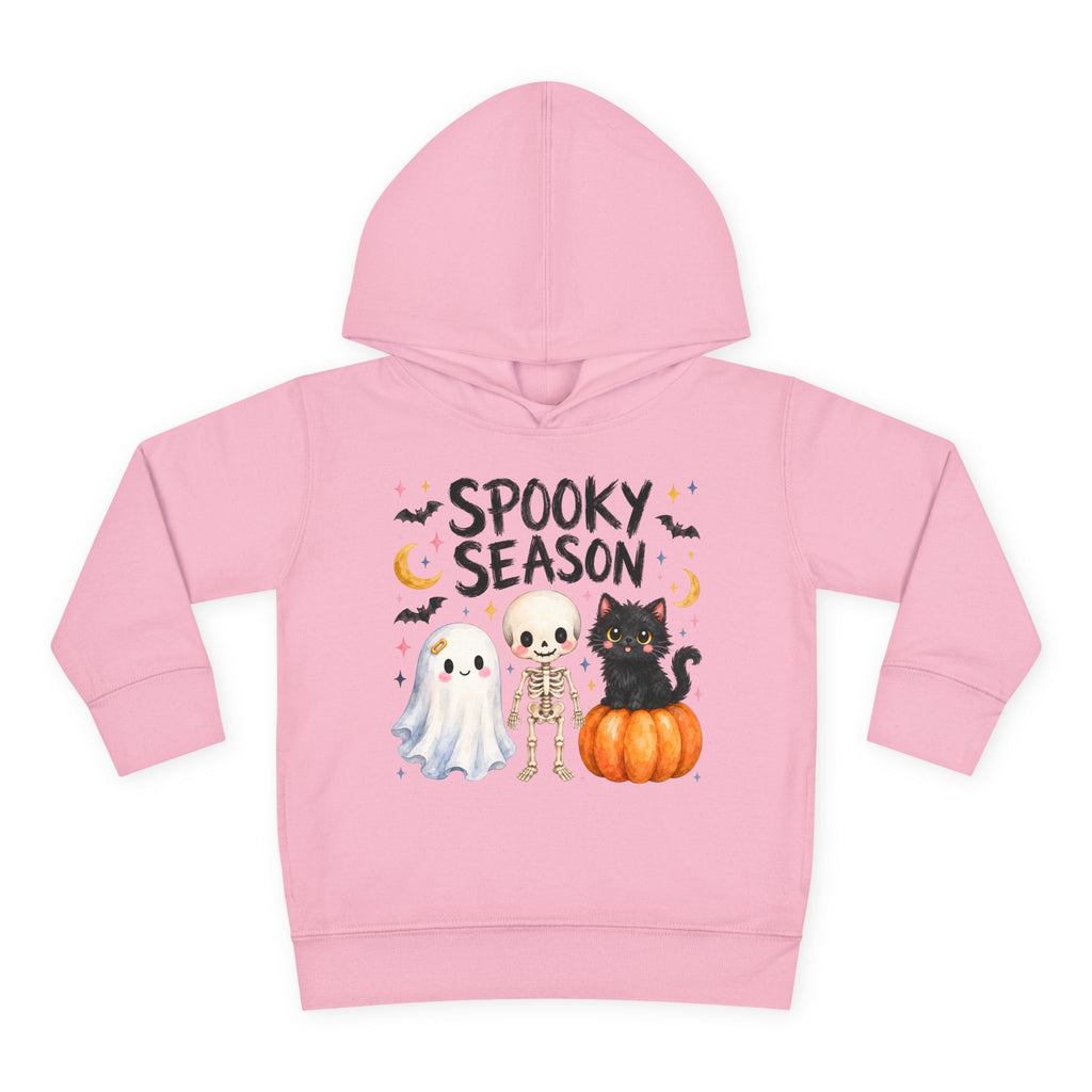Toddler Hoodie — "Spooky Season" Cute Ghost, Skeleton & Black Cat Halloween Pullover