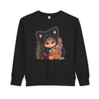 Toddler Sweatshirt — Cute Black Cat Costume Kid's Halloween Sweatshirt with Candy Basket