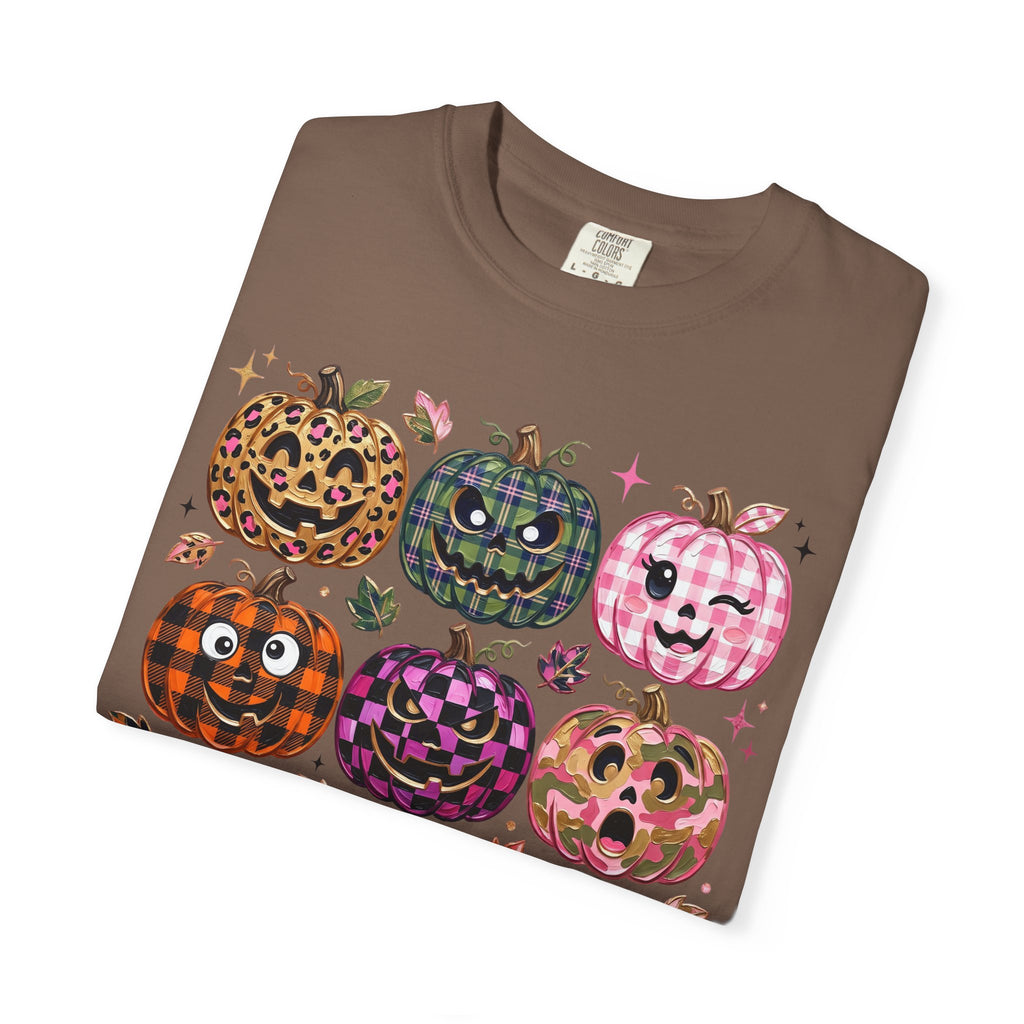 Patterned Comfort Colors Pumpkin Patch T-Shirt — Cute Halloween Jack-O'-Lanterns