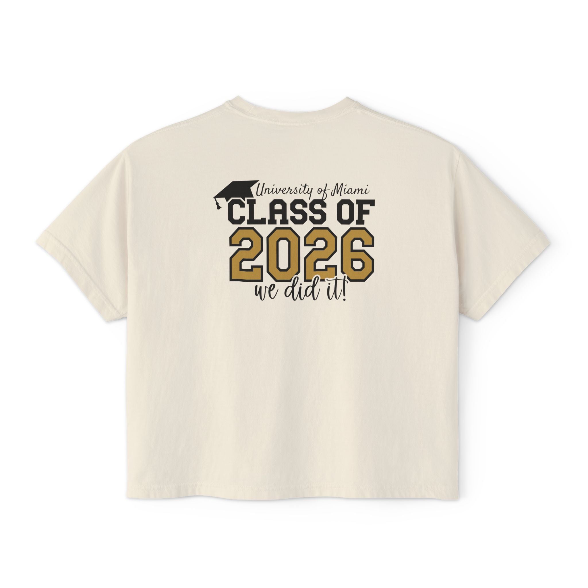 Class of 2026 FRONT & BACK Women's Boxy, Slightly Cropped Tee – Customize School Name Optional Graduation T‑Shirt