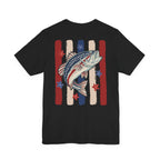 Patriotic Bass Fishing Graphic Tee — Red White & Blue Double-Sided Fishing Shirt | S–3XL