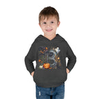 Toddler Hoodie — Halloween Custom Initial Pullover (Witch Hat, Pumpkin & Ghosts)