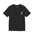 Patriotic Deer Head Graphic Tee — Red White & Blue Double-Sided Hunting Shirt | S–3XL
