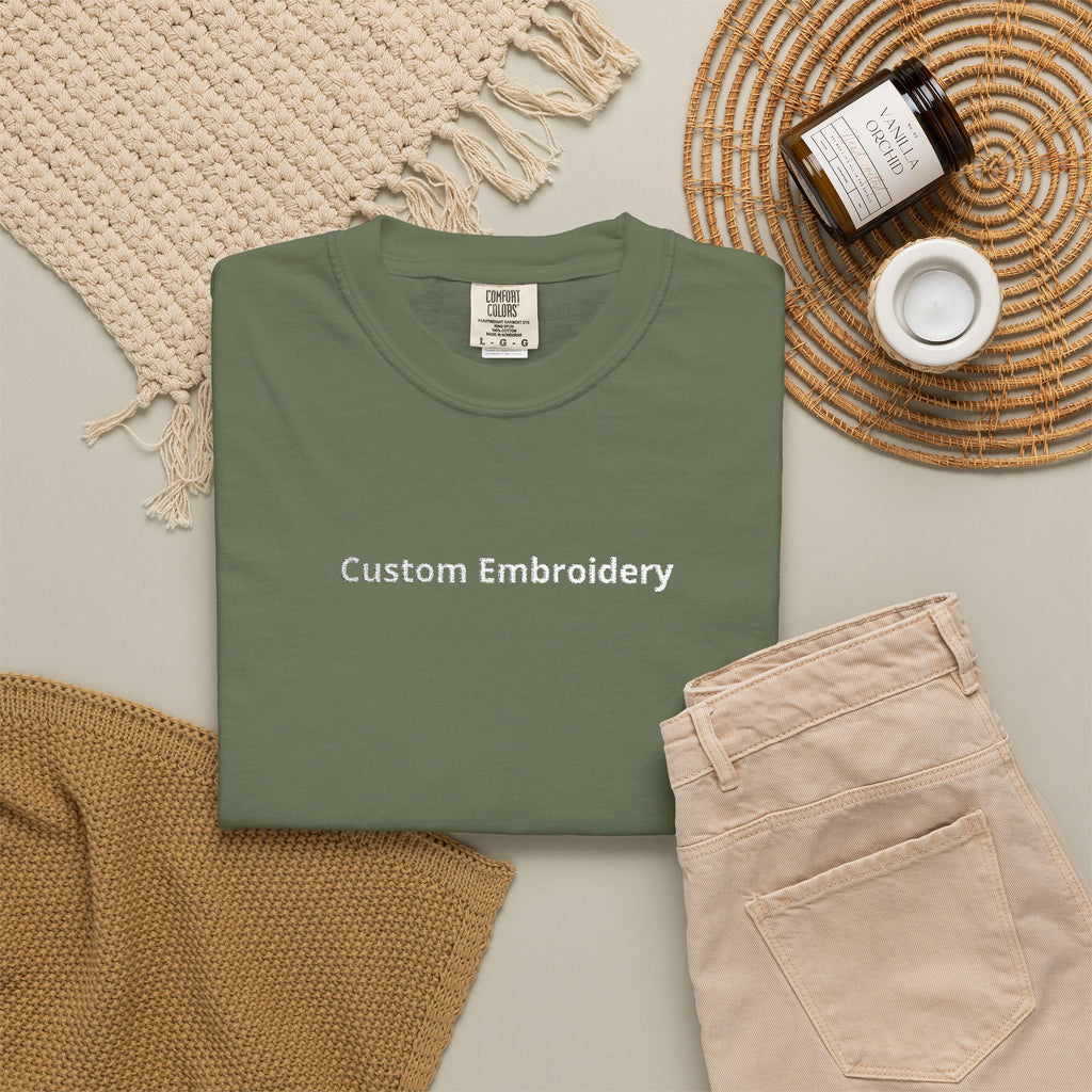 EMBROIDERED Custom Text Comfort Colors Unisex (Dark Colors/Shades) T-Shirt