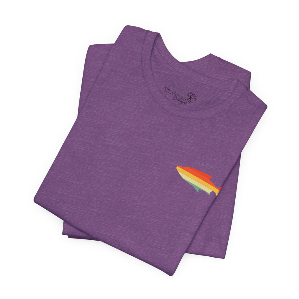 Fish Icon Tee — Small Rainbow Fish Chest Graphic T-Shirt