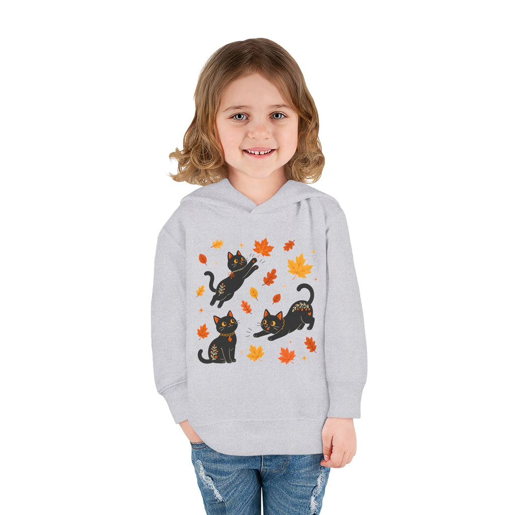 Toddler Hoodie — Playful Black Cats with Falling Autumn Leaves