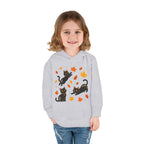 Toddler Hoodie — Playful Black Cats with Falling Autumn Leaves