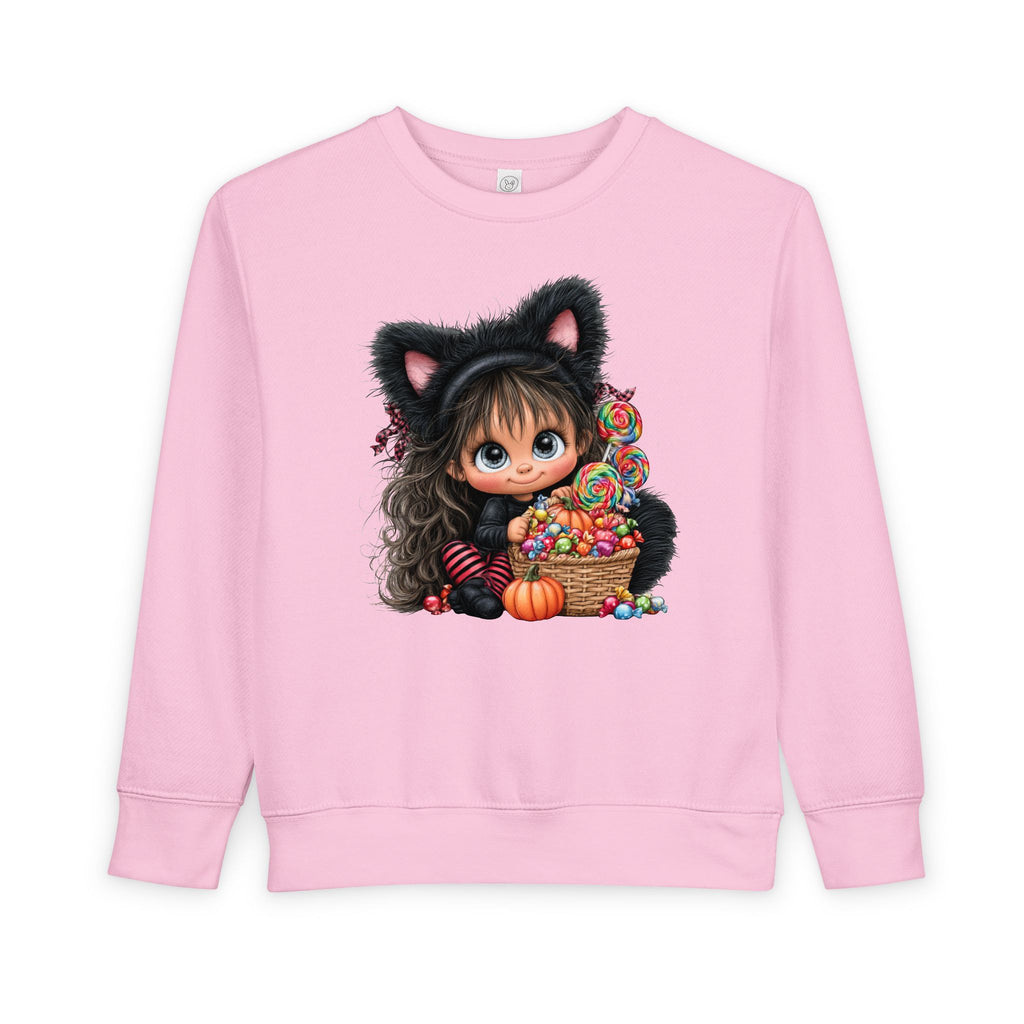Toddler Sweatshirt — Cute Black Cat Costume Kid's Halloween Sweatshirt with Candy Basket