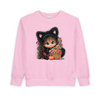 Toddler Sweatshirt — Cute Black Cat Costume Kid's Halloween Sweatshirt with Candy Basket