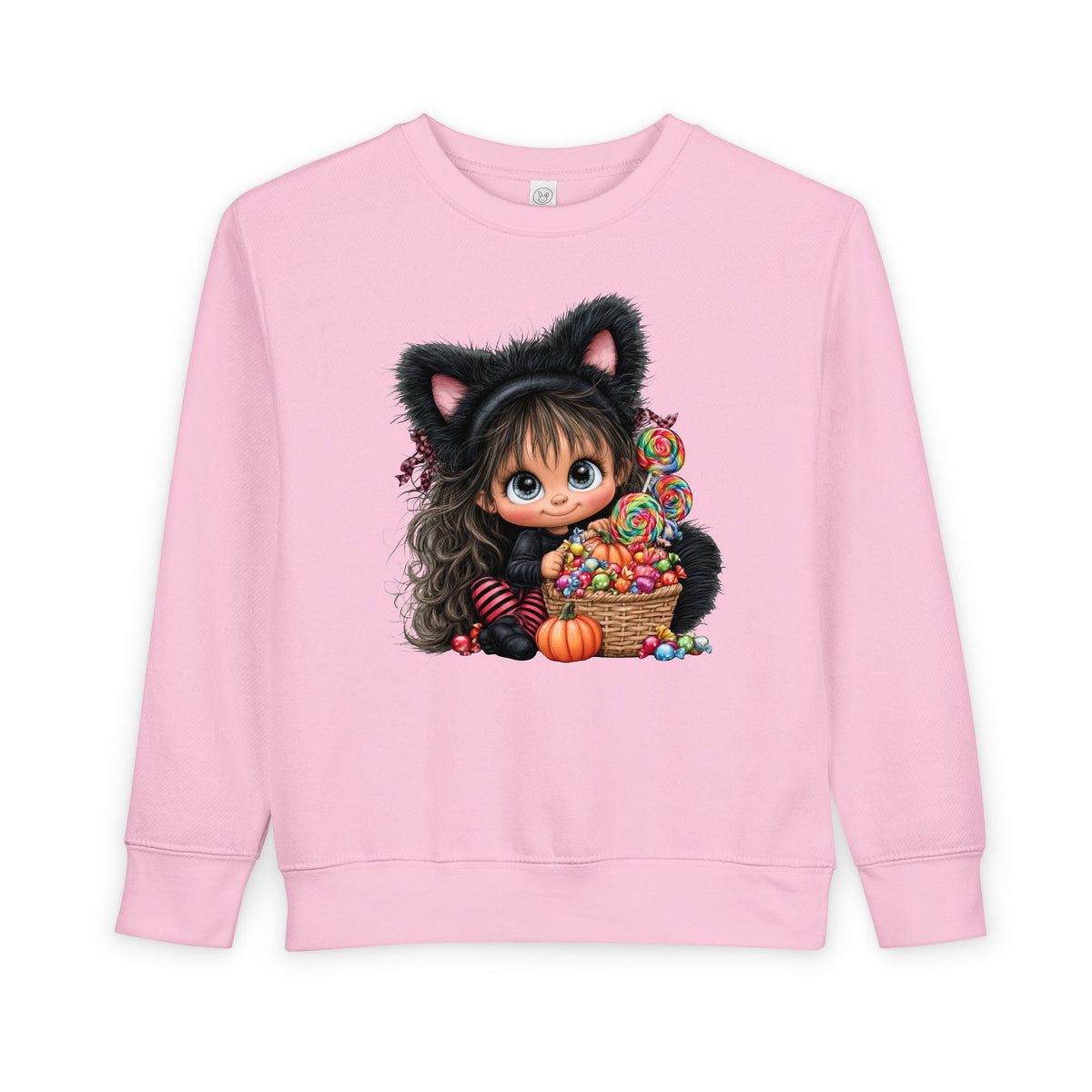 Toddler Sweatshirt — Cute Black Cat Costume Kid's Halloween Sweatshirt with Candy Basket