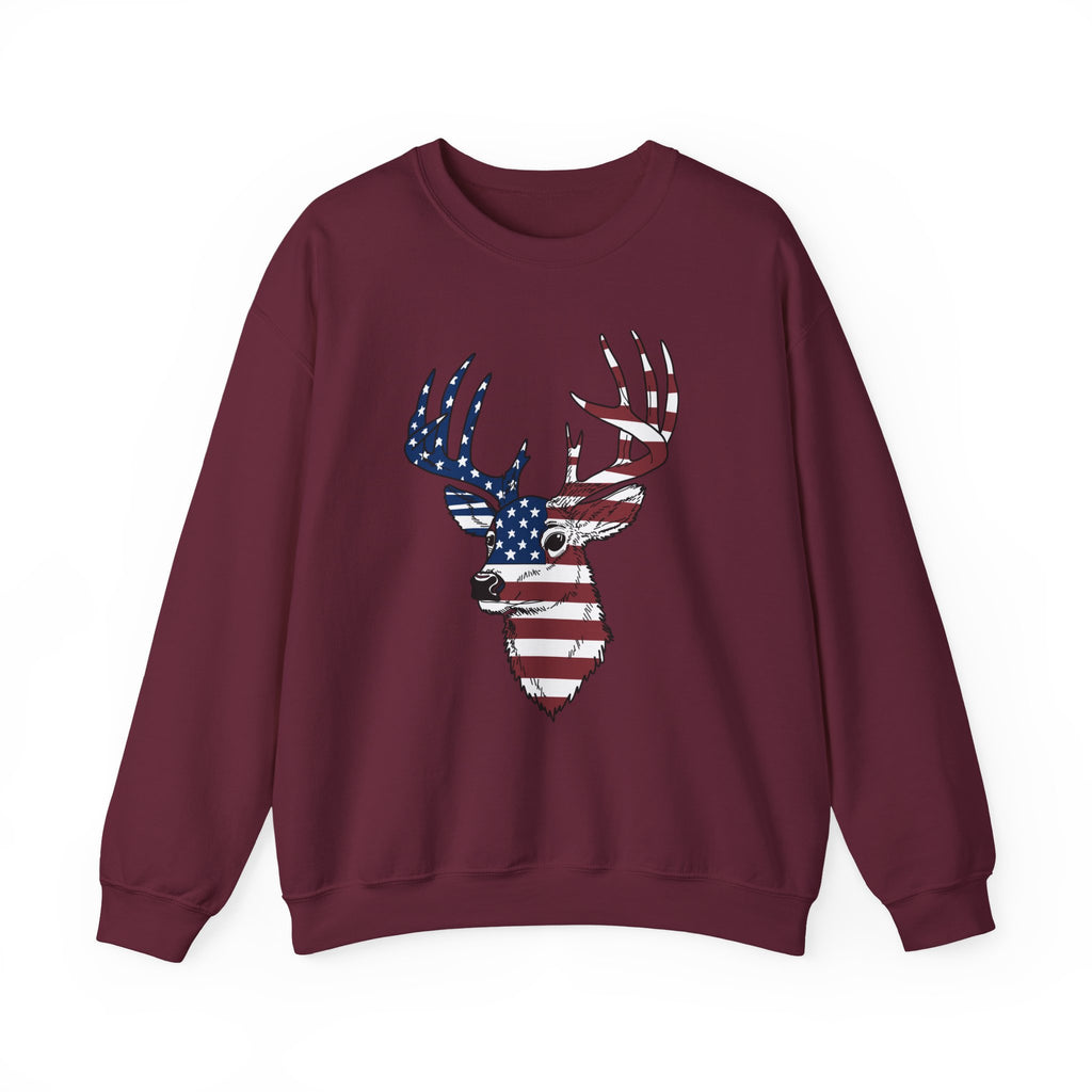 American Flag Deer Head Graphic - Pullover Sweatshirt