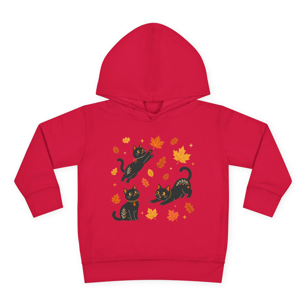 Toddler Hoodie — Playful Black Cats with Falling Autumn Leaves