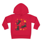 Toddler Hoodie — Playful Black Cats with Falling Autumn Leaves