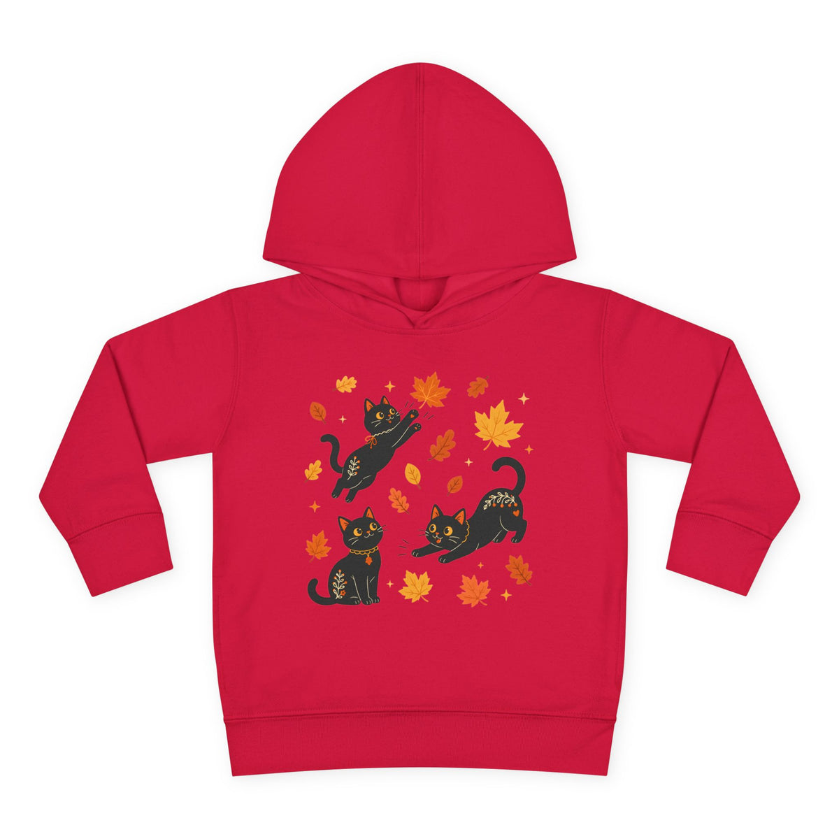 Toddler Hoodie — Playful Black Cats with Falling Autumn Leaves