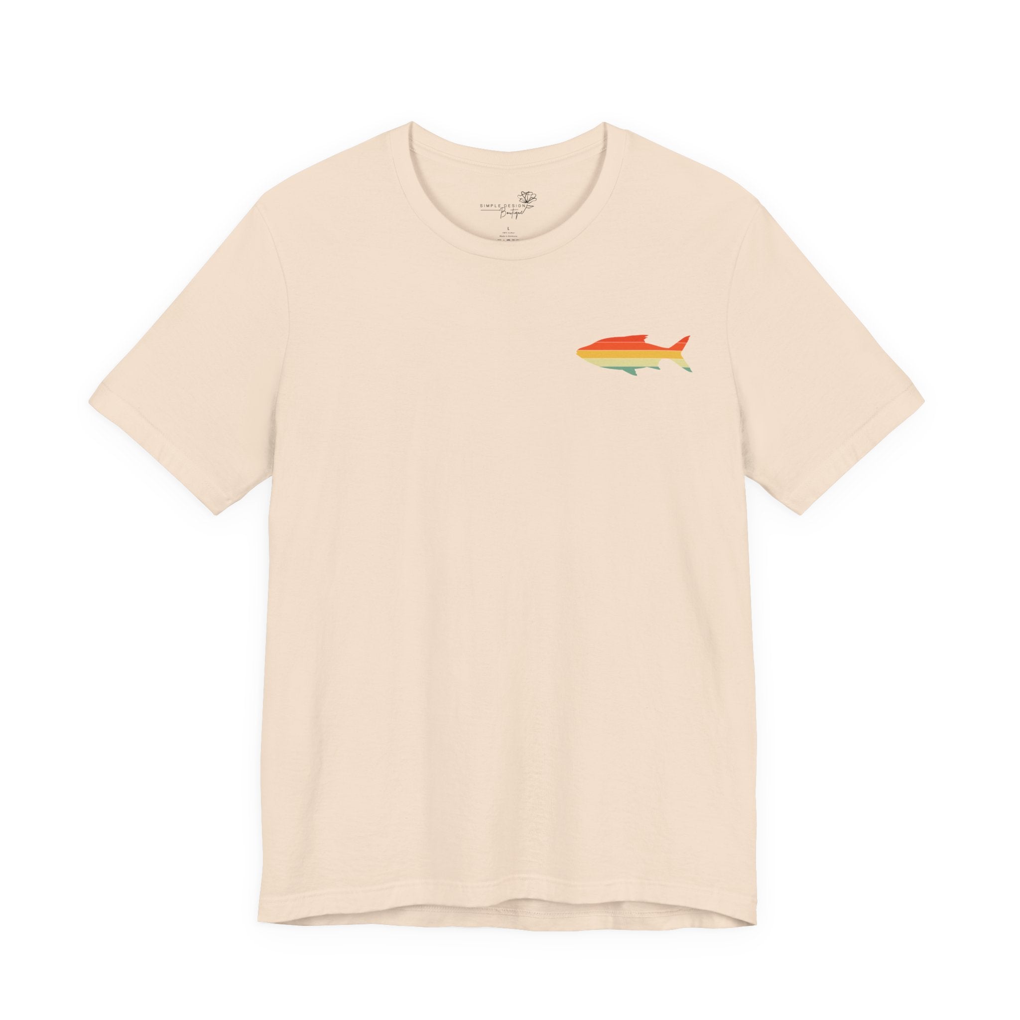Fish Icon Tee — Small Rainbow Fish Chest Graphic T-Shirt