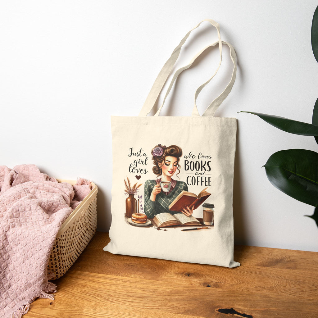 Tote Bag — "Just a Girl Who Loves Books & Coffee" Canvas Book Lover Tote