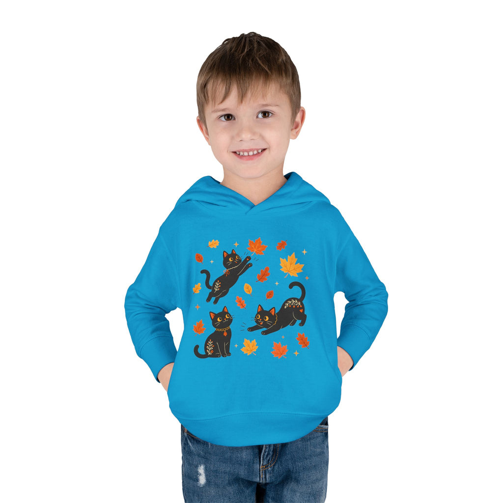 Toddler Hoodie — Playful Black Cats with Falling Autumn Leaves
