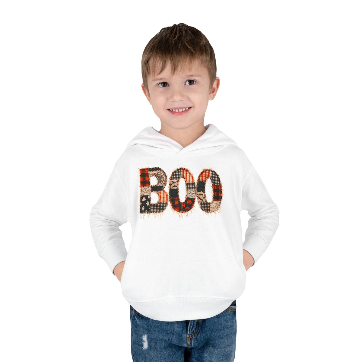 Toddler Hoodie - "BOO" Plaid Halloween Pullover