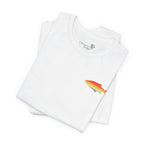 Fish Icon Tee — Small Rainbow Fish Chest Graphic T-Shirt
