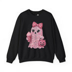 Pink Glitter Ghost Candy and Coffee Graphic - Halloween Pullover Sweatshirt