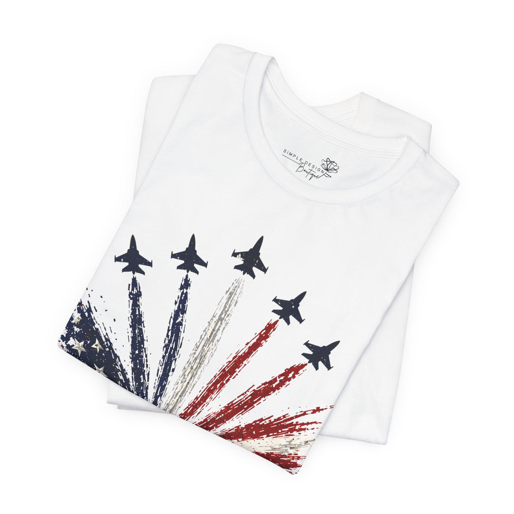 American Flag Jet Flyover T-Shirt — Patriotic 4th of July Tee