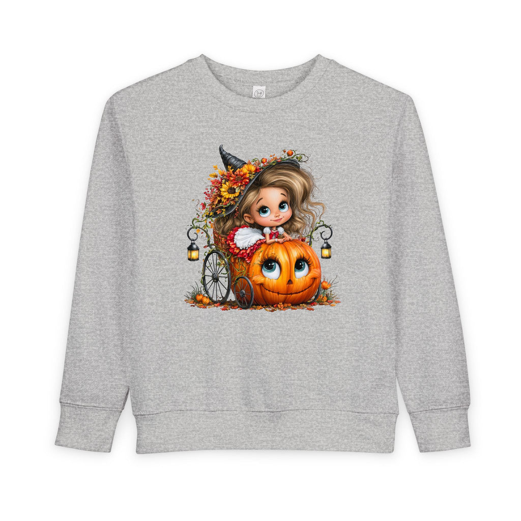 Toddler Sweatshirt — Cute Halloween Pumpkin Witch Girl Fall Crewneck