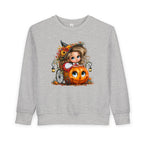 Toddler Sweatshirt — Cute Halloween Pumpkin Witch Girl Fall Crewneck