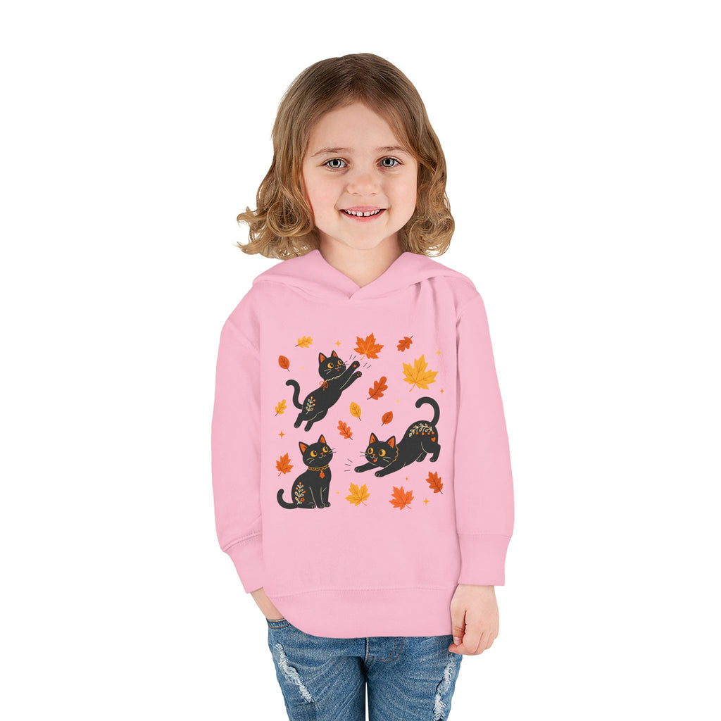 Toddler Hoodie — Playful Black Cats with Falling Autumn Leaves