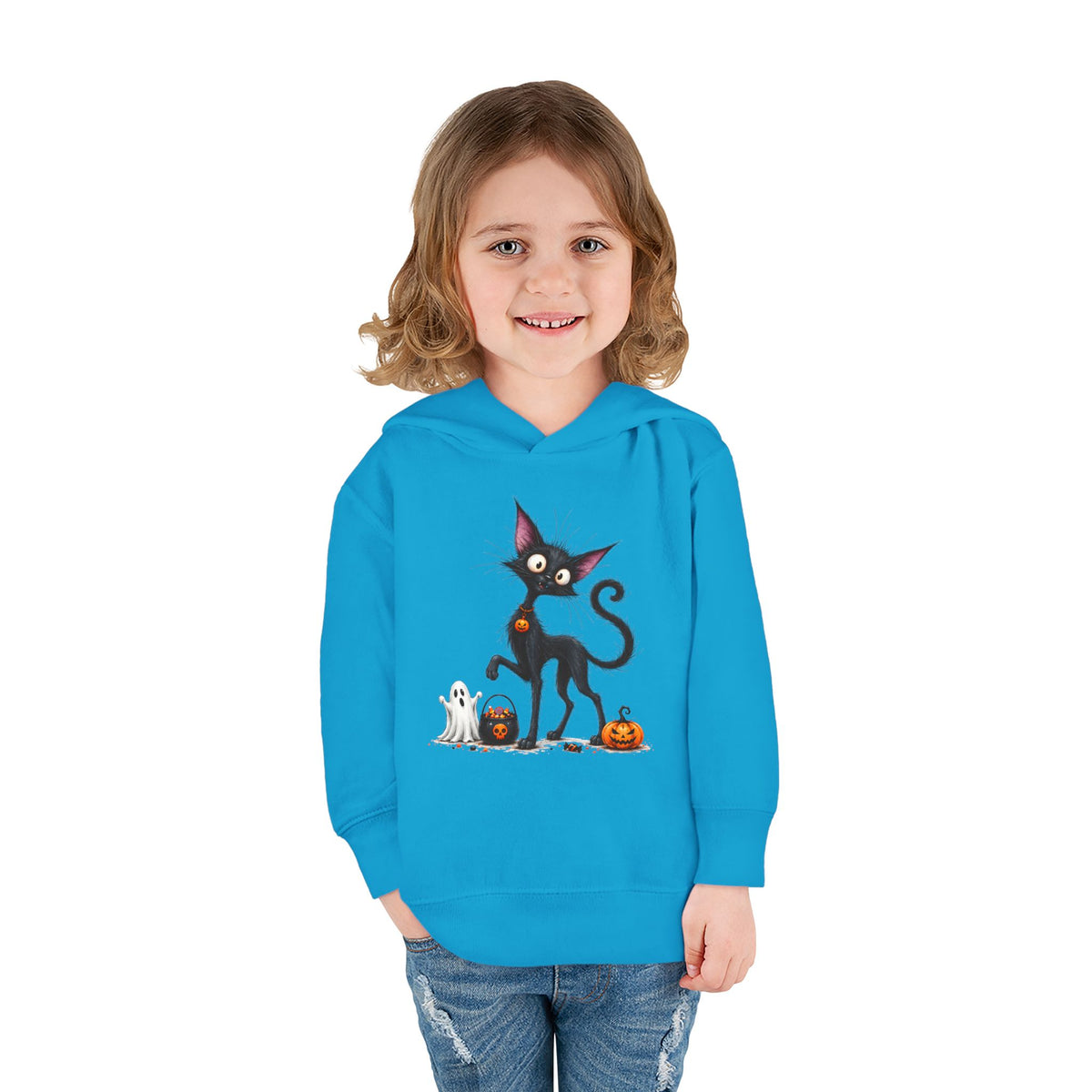 Toddler Halloween Cat Hoodie – Cute Black Kitty with Pumpkins Pullover