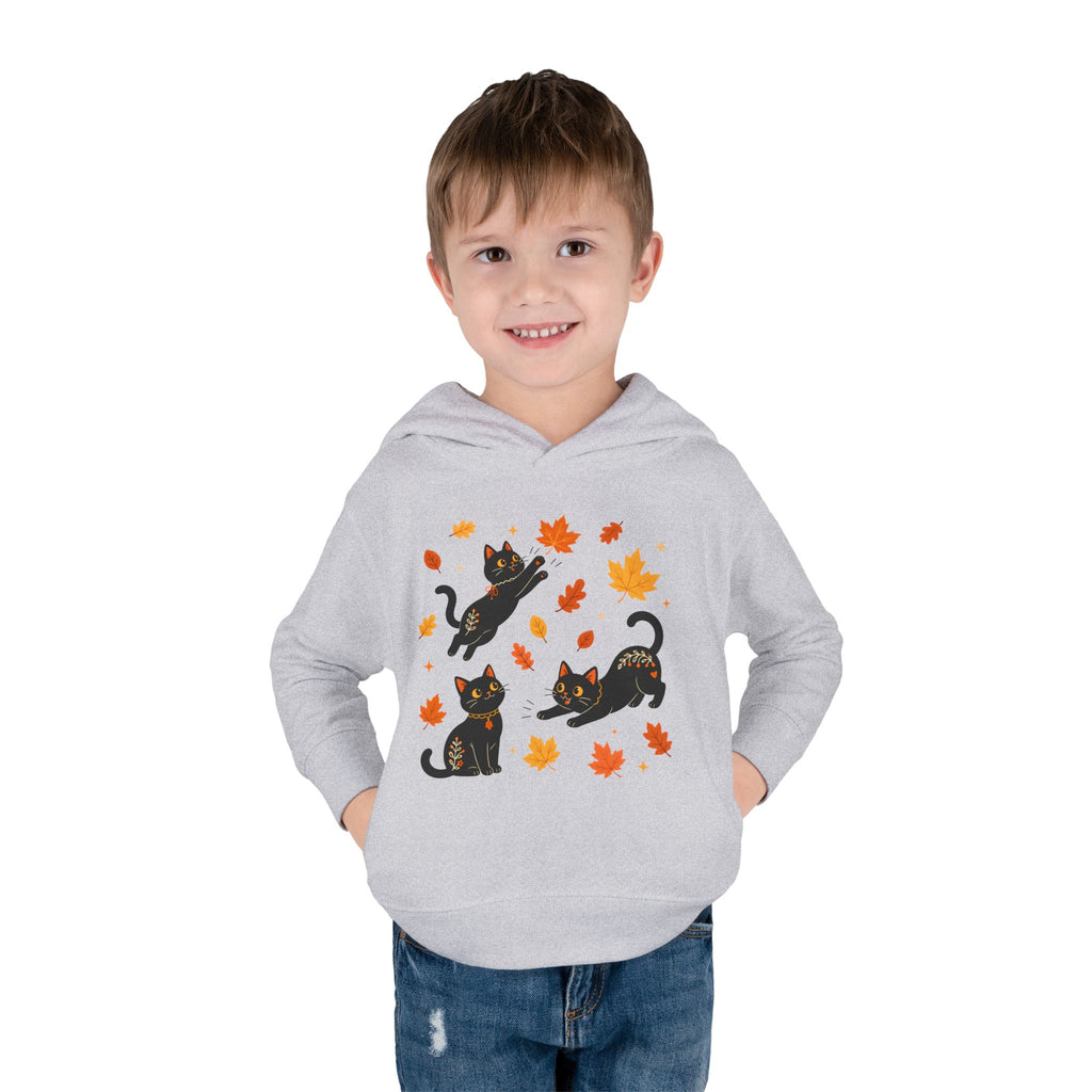 Toddler Hoodie — Playful Black Cats with Falling Autumn Leaves