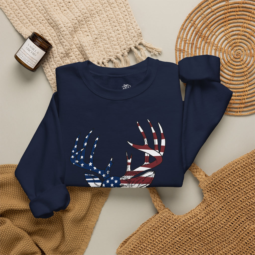 American Flag Deer Head Graphic - Pullover Sweatshirt