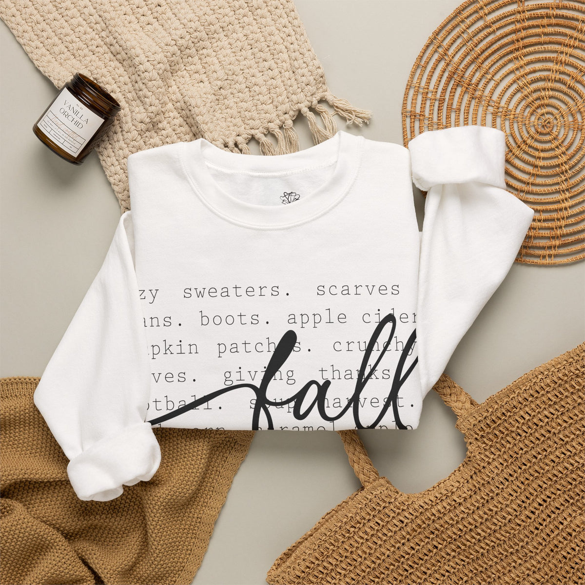 Fall Script Graphic / Cozy Autumn Words Design - Pullover Sweatshirt