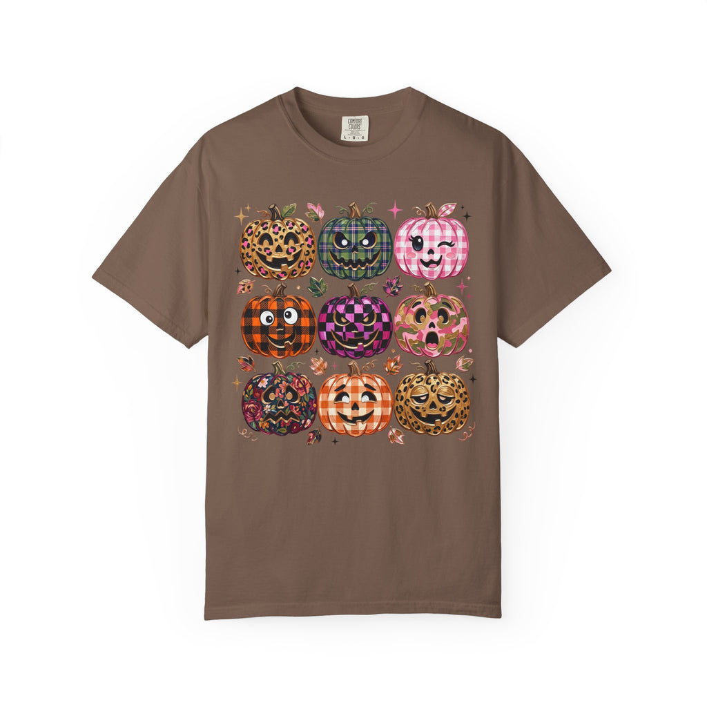 Patterned Comfort Colors Pumpkin Patch T-Shirt — Cute Halloween Jack-O'-Lanterns