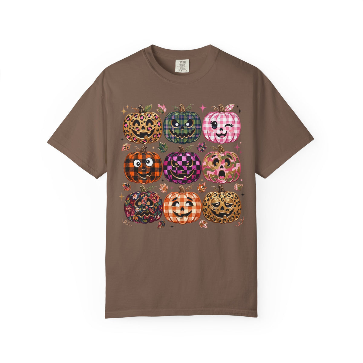 Patterned Comfort Colors Pumpkin Patch T-Shirt — Cute Halloween Jack-O'-Lanterns