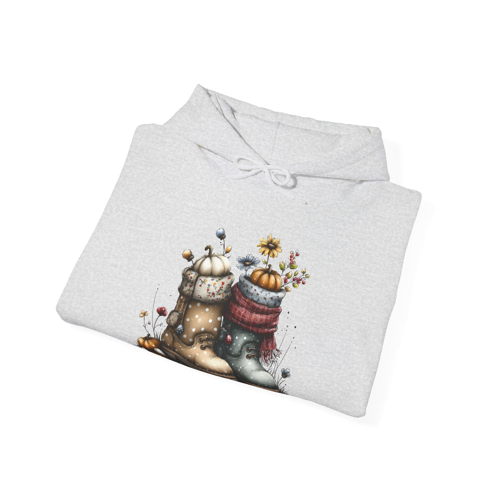 Autumn Boots & Pumpkins Graphic | Cozy Fall Hoodie