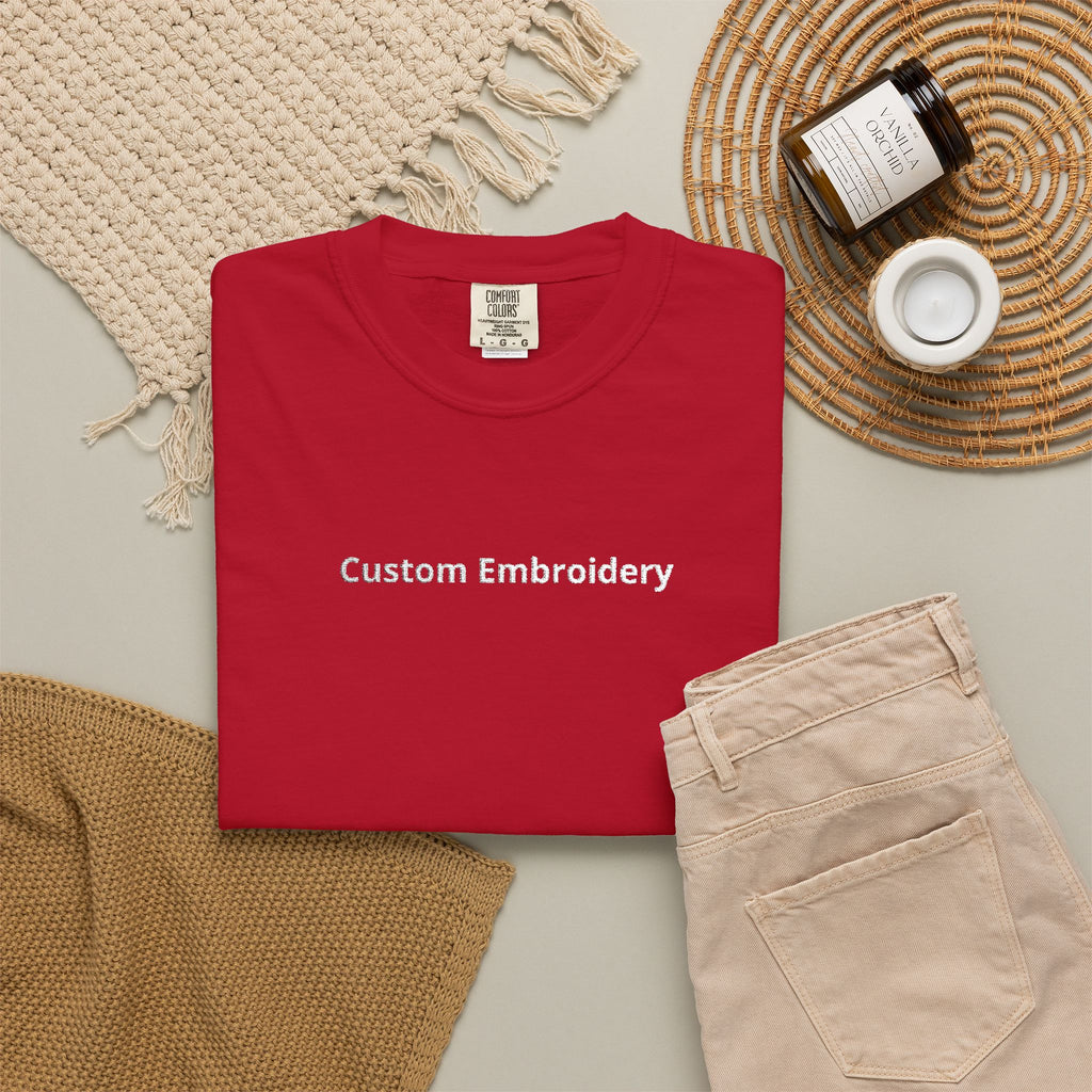 EMBROIDERED Custom Text Comfort Colors Unisex (Dark Colors/Shades) T-Shirt